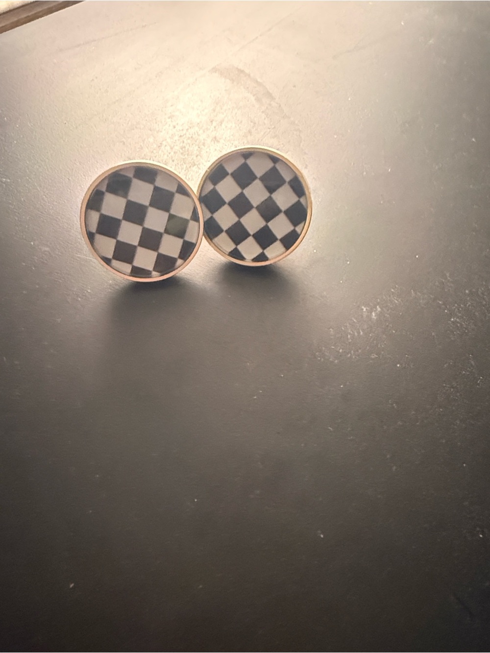 Men's Black & White Checkered Cufflinks - Classic Round Design